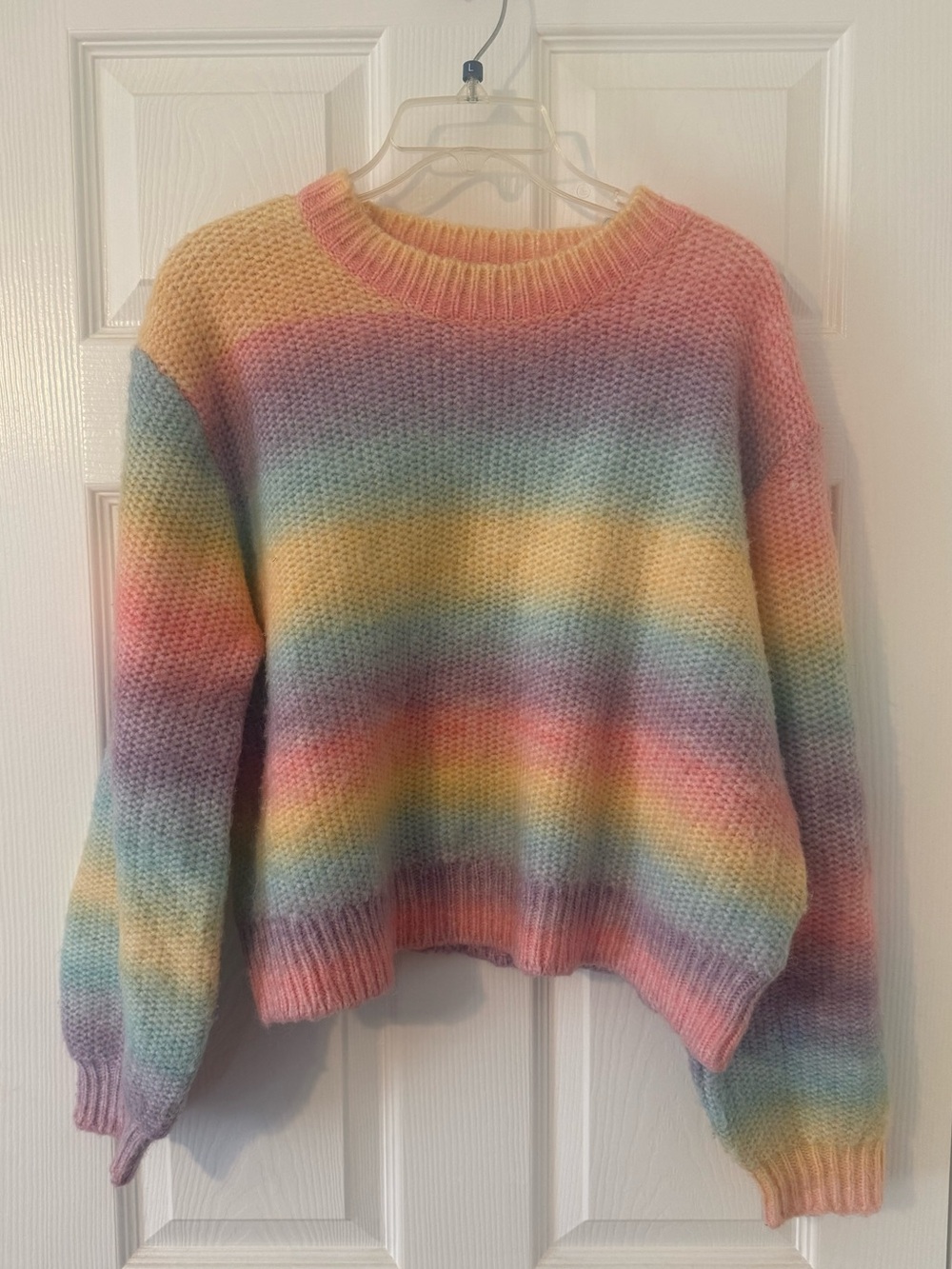 Pastel Rainbow Striped Crewneck Sweater - Women's